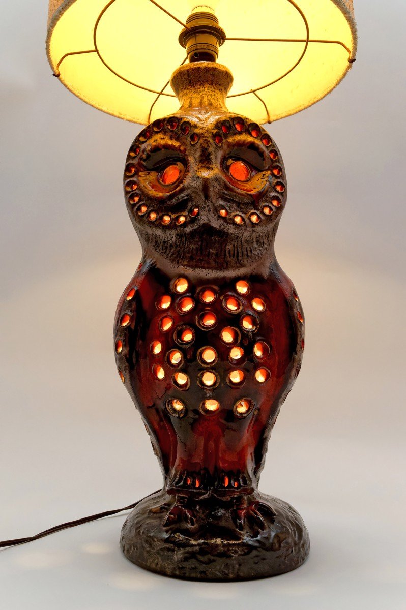 Important Ceramic Owl Lamp / Floor Lamp By Walter Gerhards, Germany, 1960-1970-photo-3