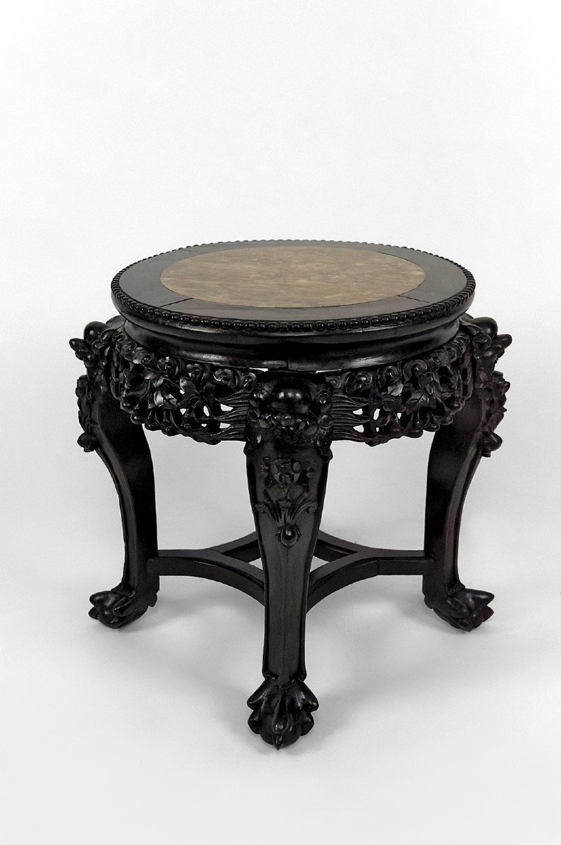 Asian Demon Carved Side Table/side Table, Marble Top, Indochina, Circa 1880-photo-2