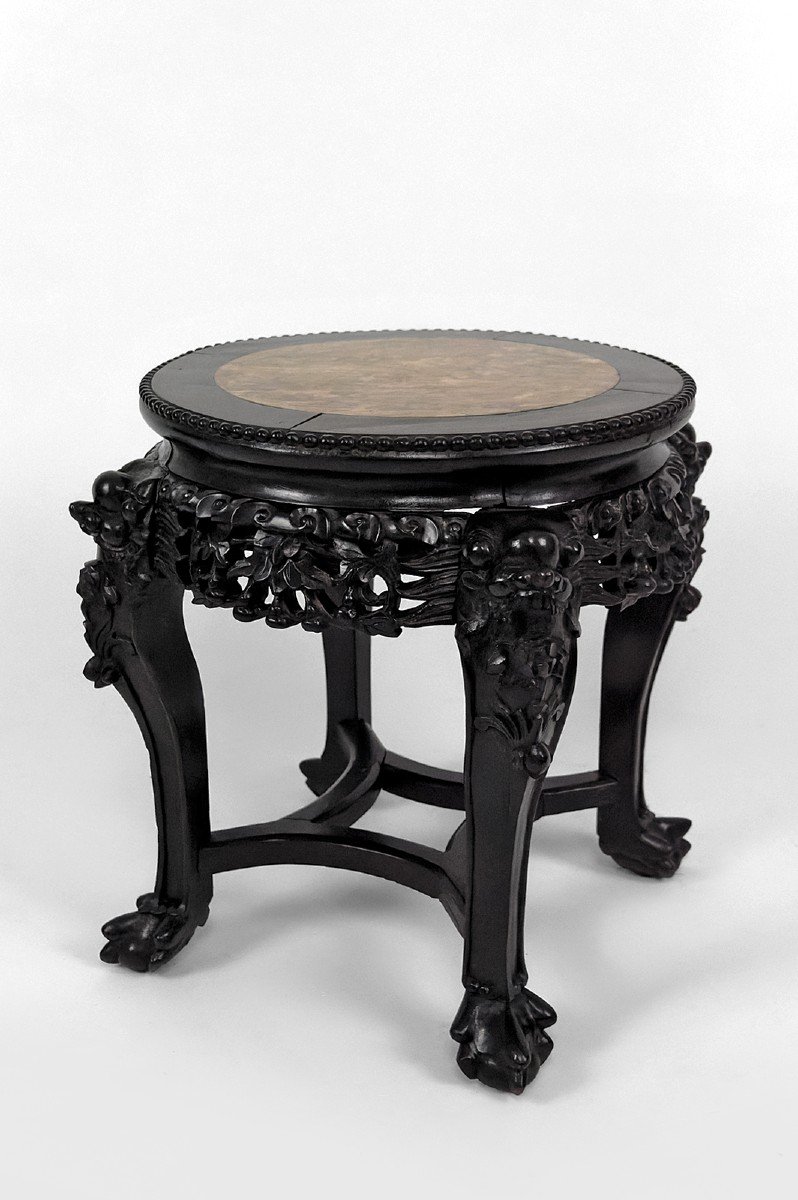 Asian Demon Carved Side Table/side Table, Marble Top, Indochina, Circa 1880-photo-3