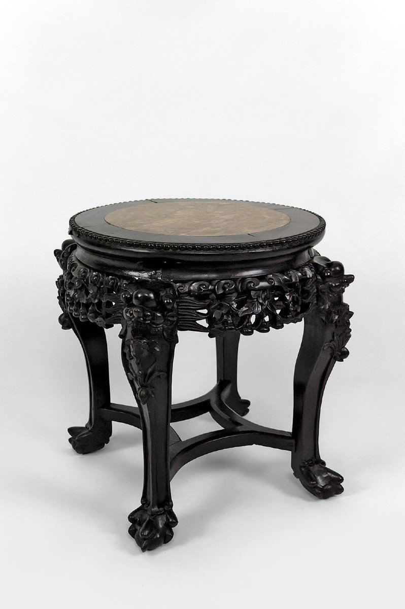 Asian Demon Carved Side Table/side Table, Marble Top, Indochina, Circa 1880-photo-4