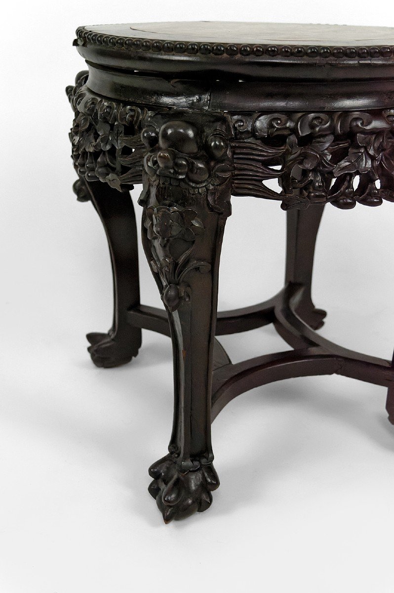 Asian Demon Carved Side Table/side Table, Marble Top, Indochina, Circa 1880-photo-1