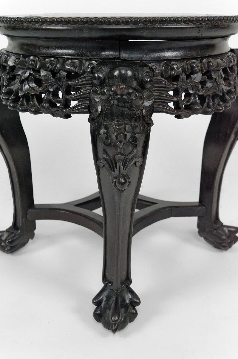 Asian Demon Carved Side Table/side Table, Marble Top, Indochina, Circa 1880-photo-2