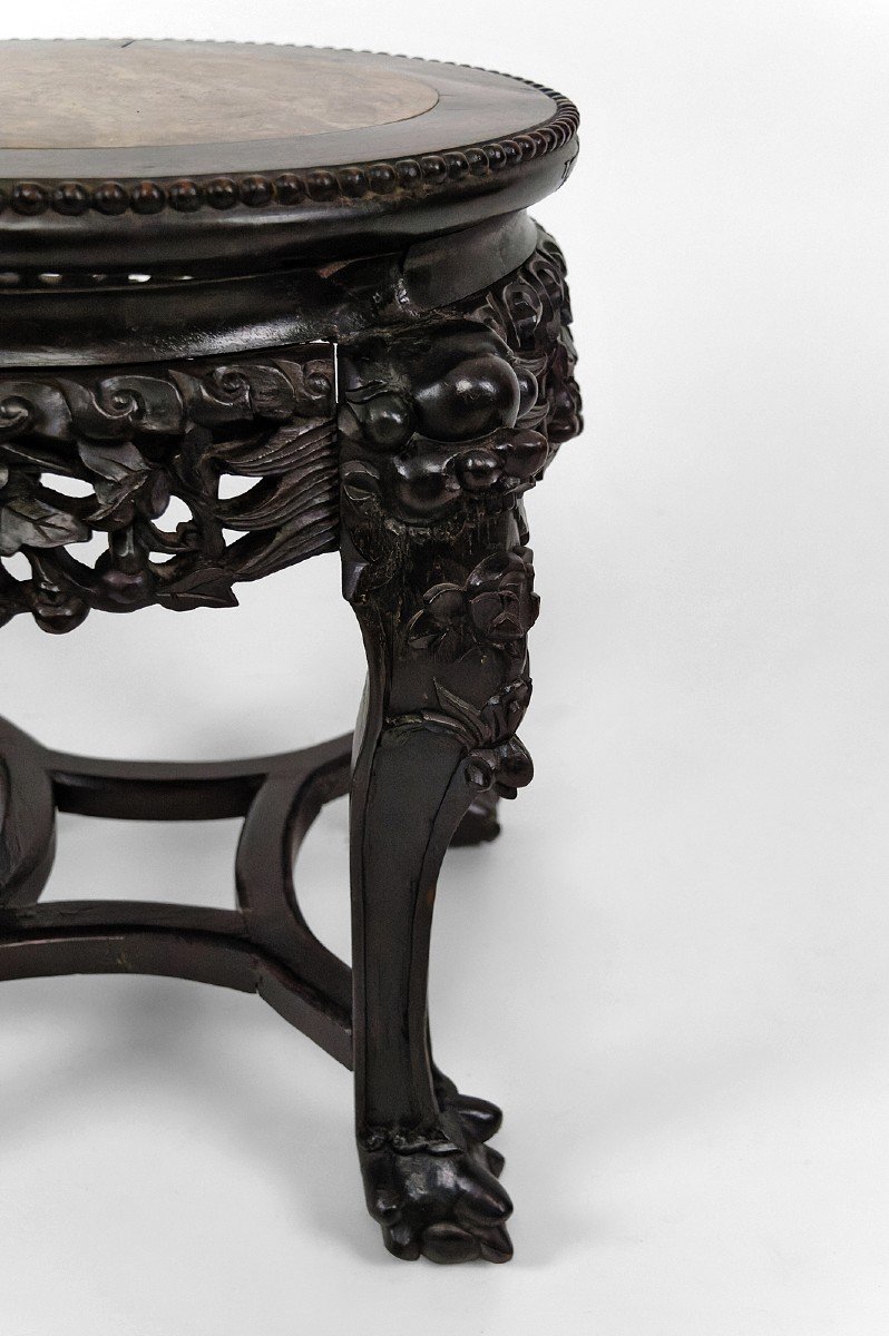 Asian Demon Carved Side Table/side Table, Marble Top, Indochina, Circa 1880-photo-3