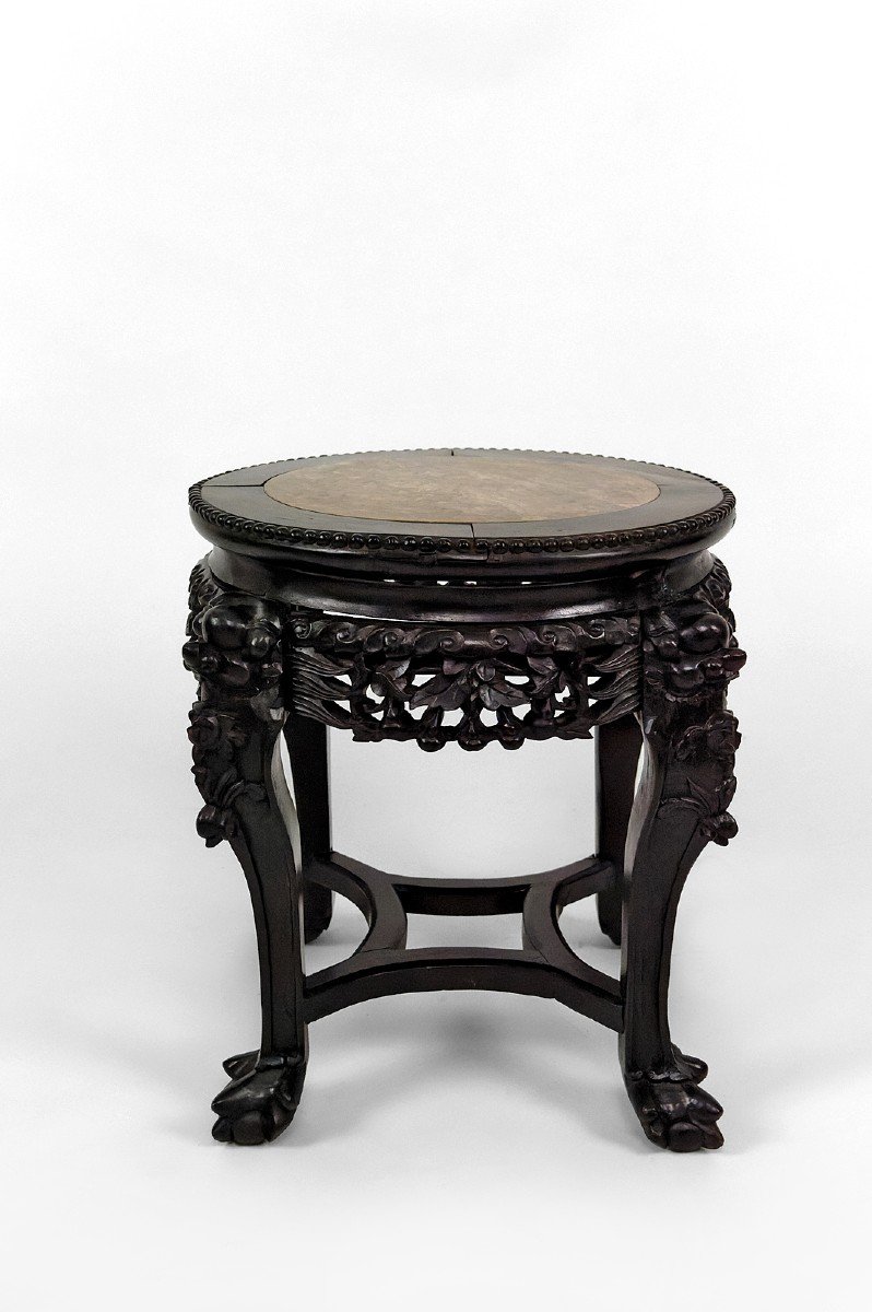 Asian Demon Carved Side Table/side Table, Marble Top, Indochina, Circa 1880