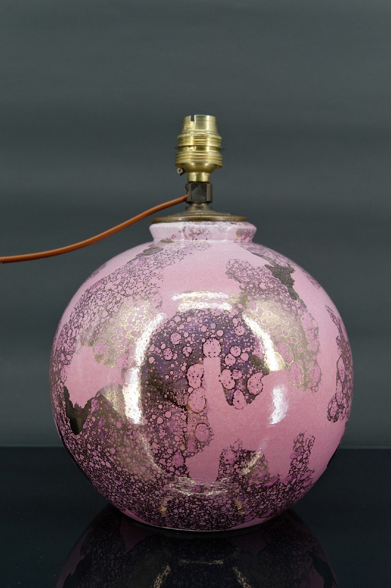 Lampe Boule En Céramique Rose Et Nacrée Par Marguerite Briansau, Art Deco, France, Circa 1930-photo-2