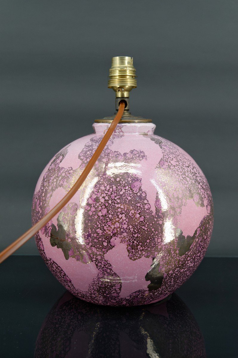 Lampe Boule En Céramique Rose Et Nacrée Par Marguerite Briansau, Art Deco, France, Circa 1930-photo-3