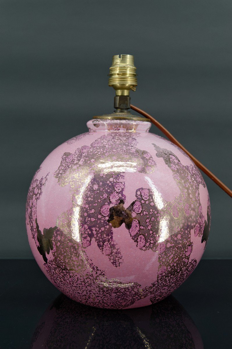 Lampe Boule En Céramique Rose Et Nacrée Par Marguerite Briansau, Art Deco, France, Circa 1930-photo-4