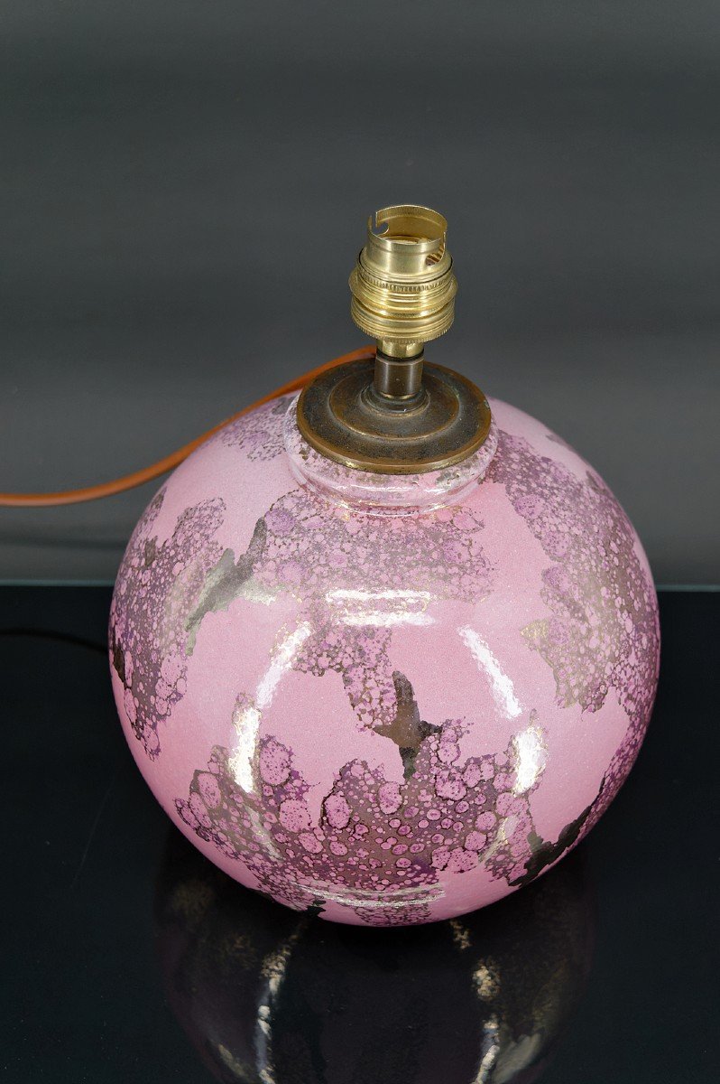 Lampe Boule En Céramique Rose Et Nacrée Par Marguerite Briansau, Art Deco, France, Circa 1930-photo-2