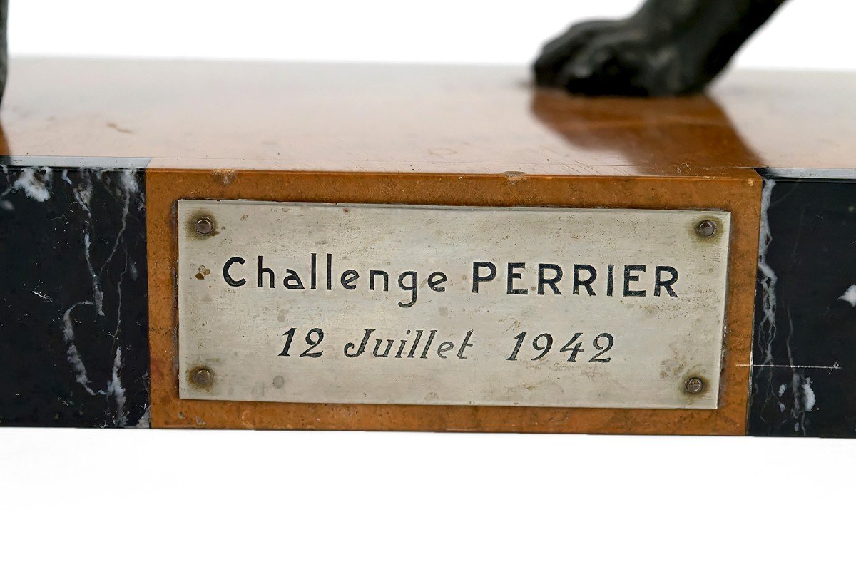 Importante Sculpture Représentant Un Berger Allemand, Trophée Pour Le Challenge Perrier, 1942-photo-8