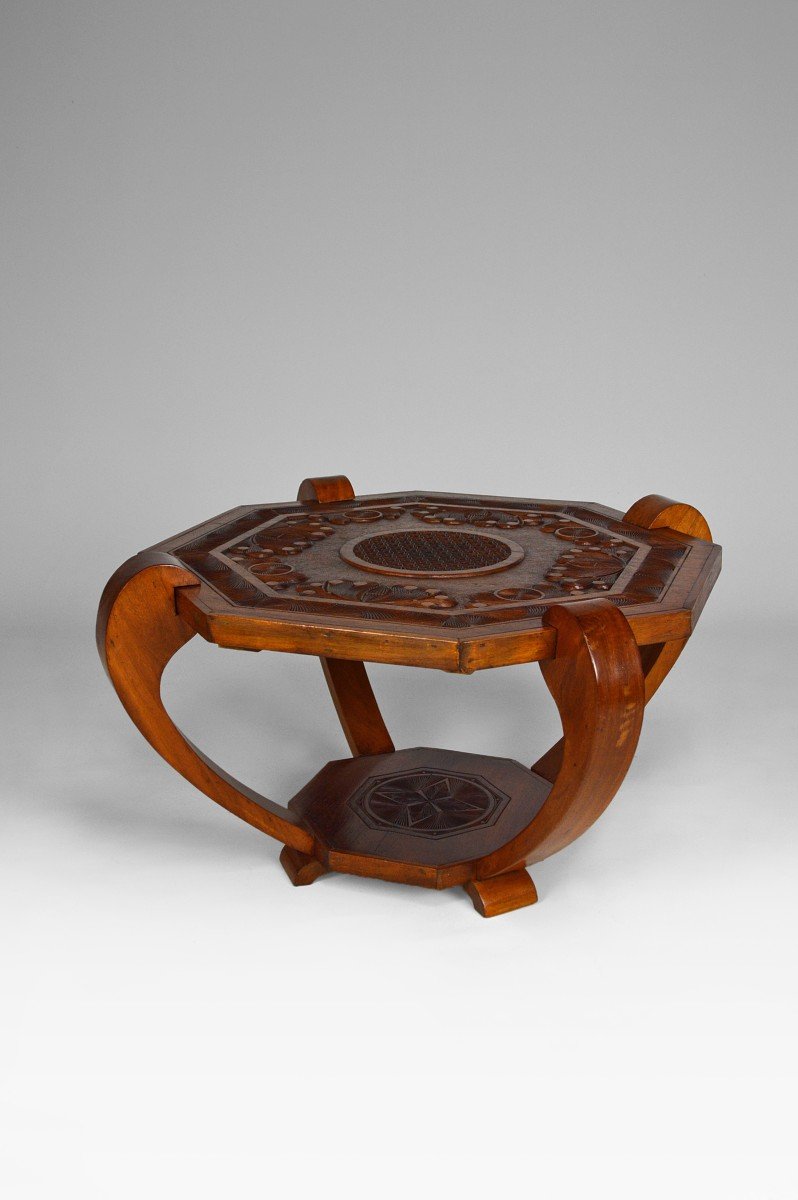 Coffee Table / Pedestal Table, Solid Exotic Carved Wood, Colonial Art Deco, Circa 1930-photo-2