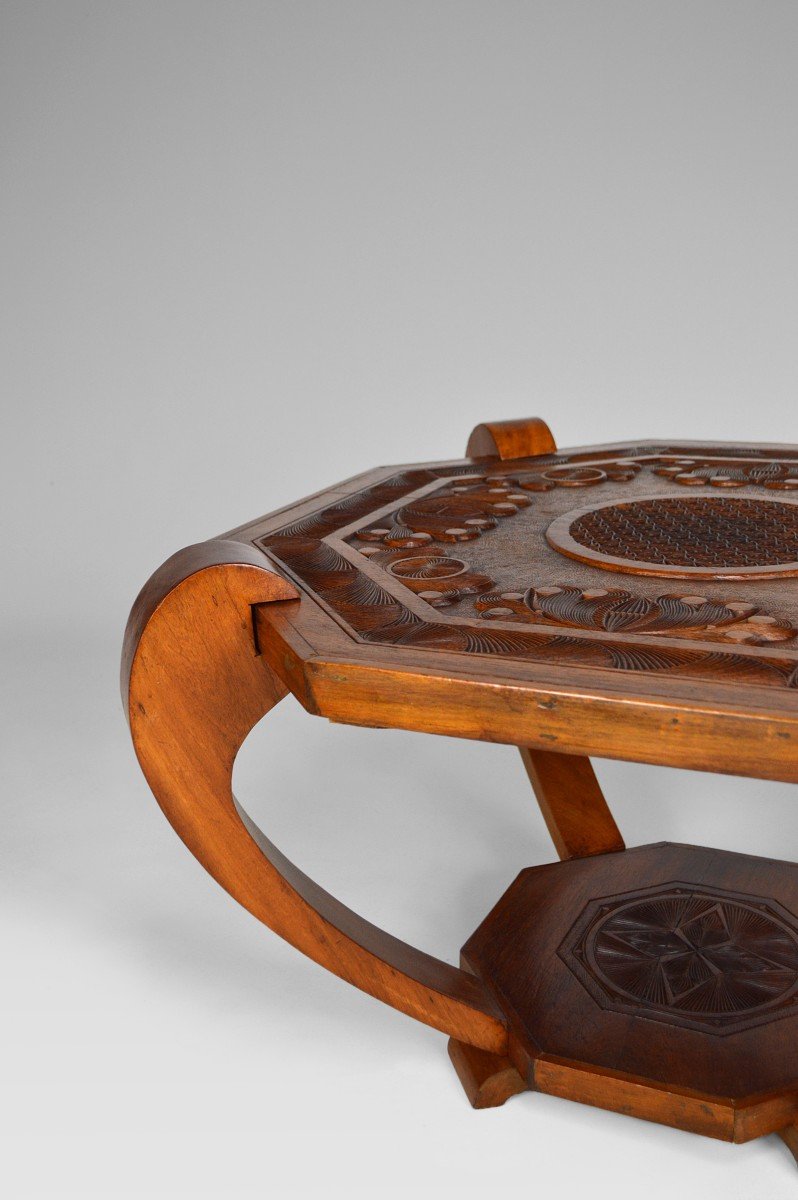 Coffee Table / Pedestal Table, Solid Exotic Carved Wood, Colonial Art Deco, Circa 1930-photo-3