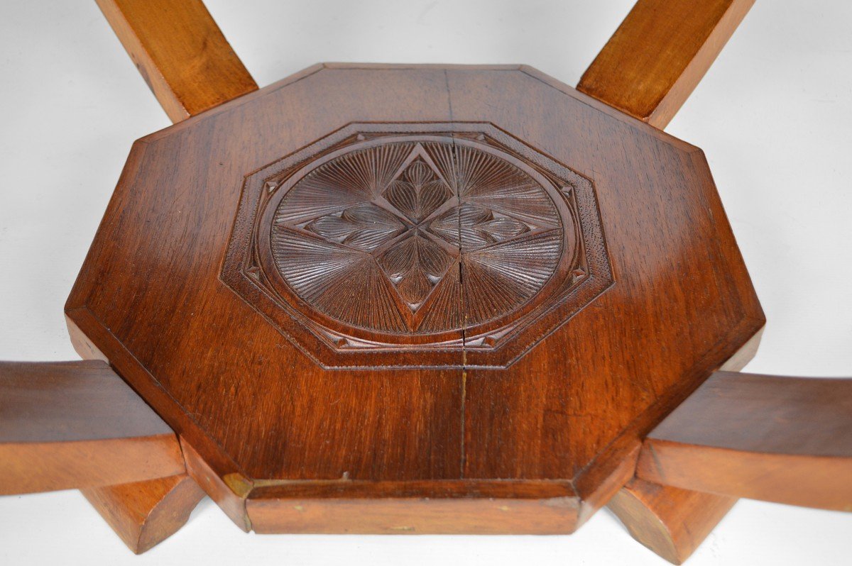 Coffee Table / Pedestal Table, Solid Exotic Carved Wood, Colonial Art Deco, Circa 1930-photo-6