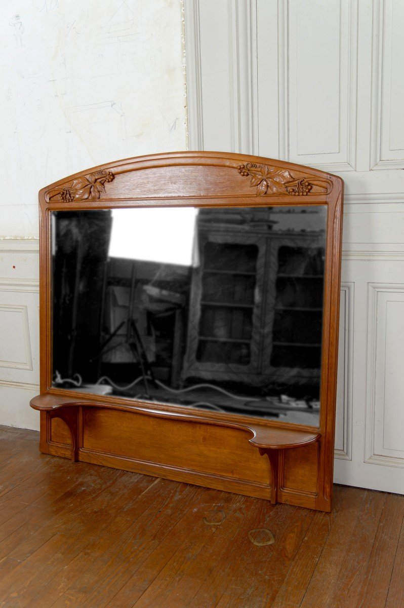 Miroir En Chêne Sculpté Sur Le Thème De La Vigne, Gauthier-poinsignon, Art Nouveau, Vers 1910-photo-2