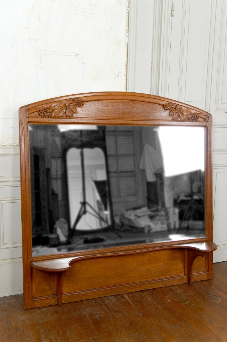 Carved Oak Mirror On The Theme Of The Vine, Gauthier-poinsignon, Art Nouveau, Circa 1910-photo-3