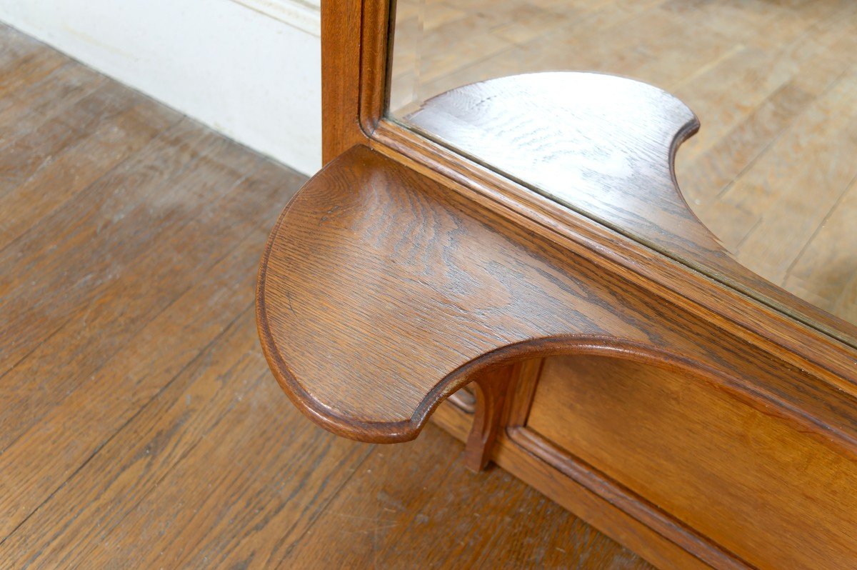 Carved Oak Mirror On The Theme Of The Vine, Gauthier-poinsignon, Art Nouveau, Circa 1910-photo-1