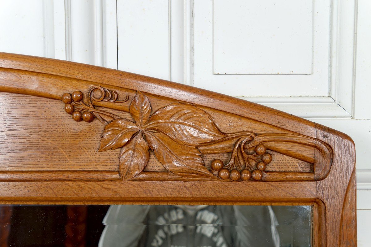 Carved Oak Mirror On The Theme Of The Vine, Gauthier-poinsignon, Art Nouveau, Circa 1910-photo-3