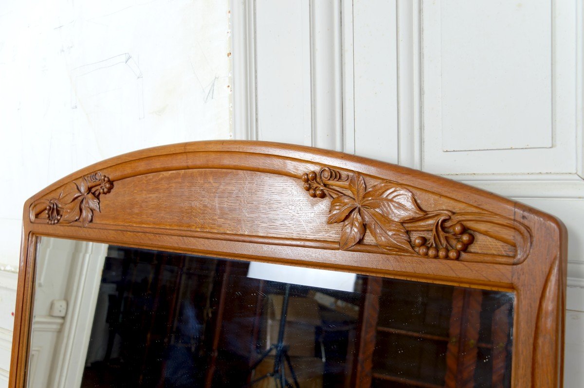 Carved Oak Mirror On The Theme Of The Vine, Gauthier-poinsignon, Art Nouveau, Circa 1910-photo-4