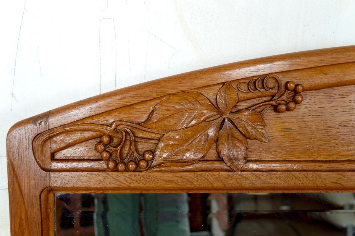 Carved Oak Mirror On The Theme Of The Vine, Gauthier-poinsignon, Art Nouveau, Circa 1910-photo-6