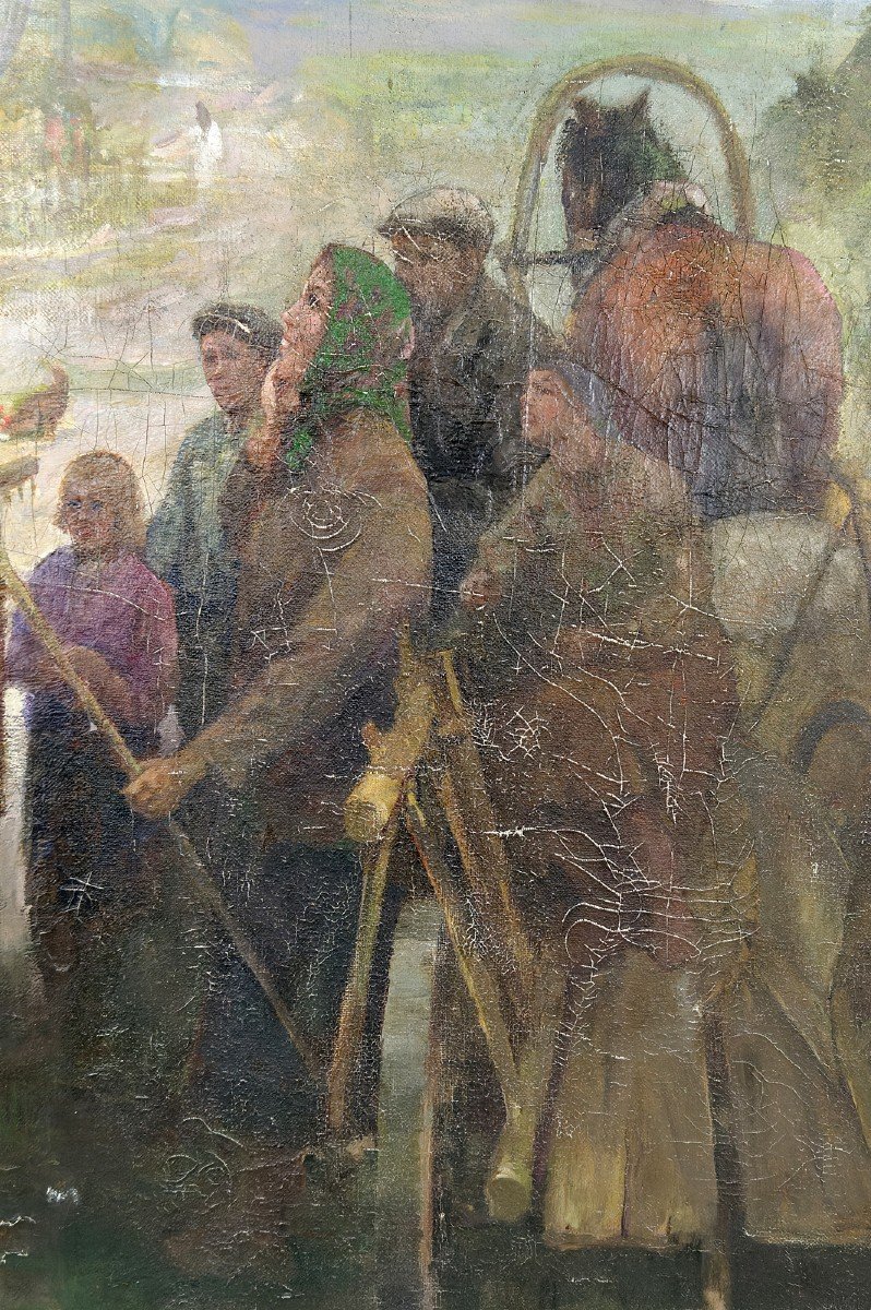 Important Soviet Propaganda Painting, "soldiers And Peasants", Ussr, 1983-photo-3