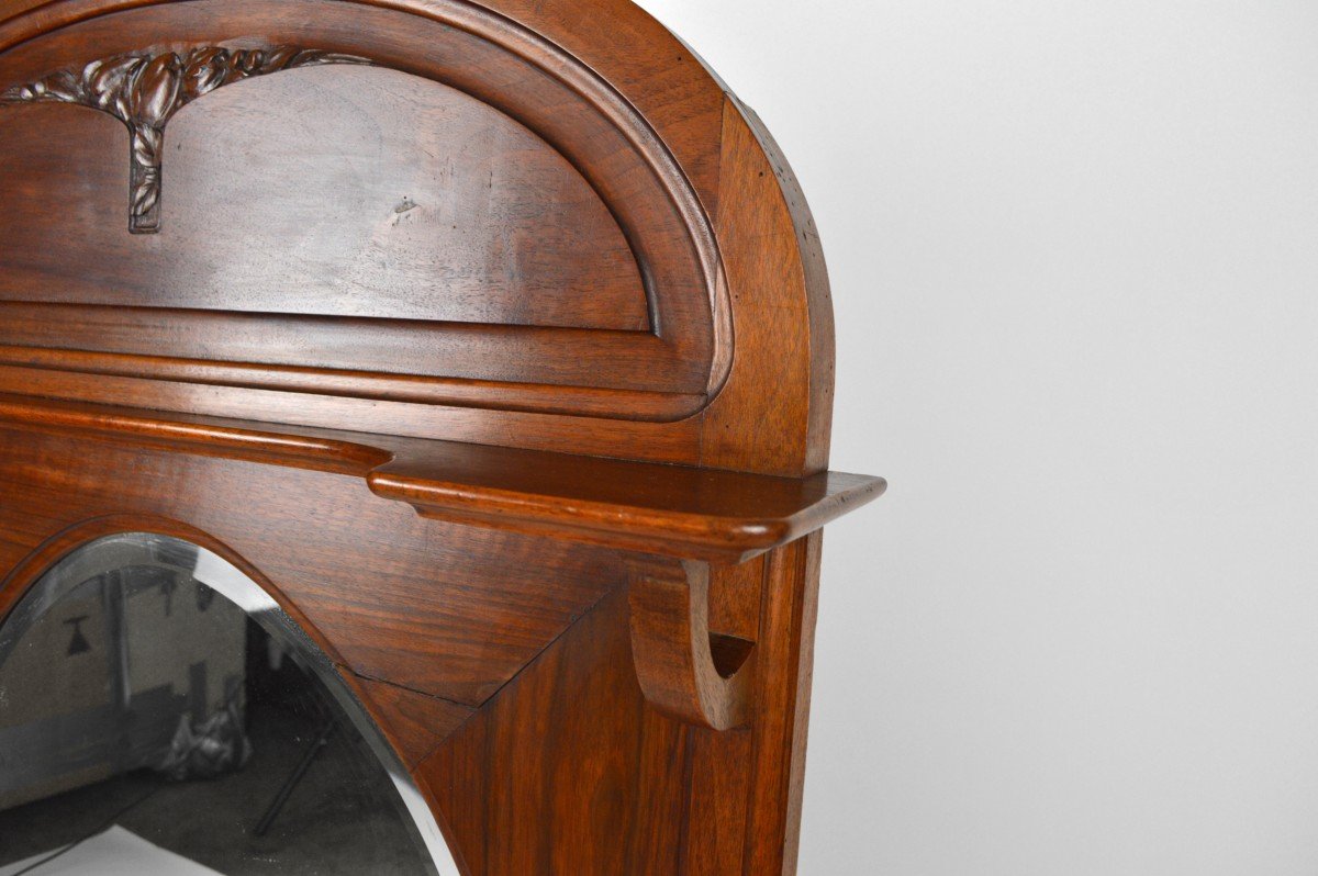 Art Nouveau Carved Walnut Fireplace Mirror/trumeau, Circa 1910-photo-6