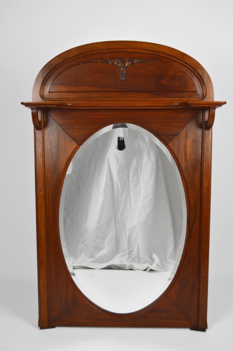 Art Nouveau Carved Walnut Fireplace Mirror/trumeau, Circa 1910