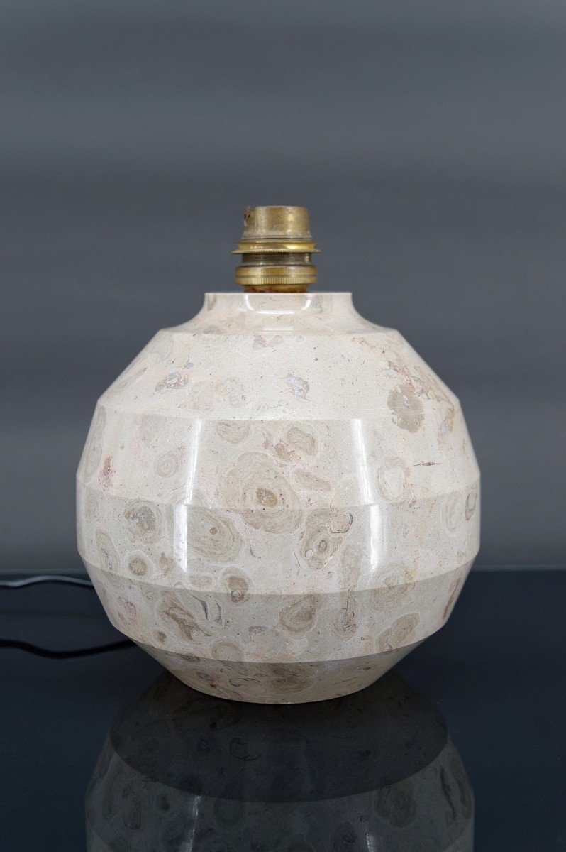 Art Deco Modernist Carved Marble Ball Lamp, France, Circa 1930-photo-2