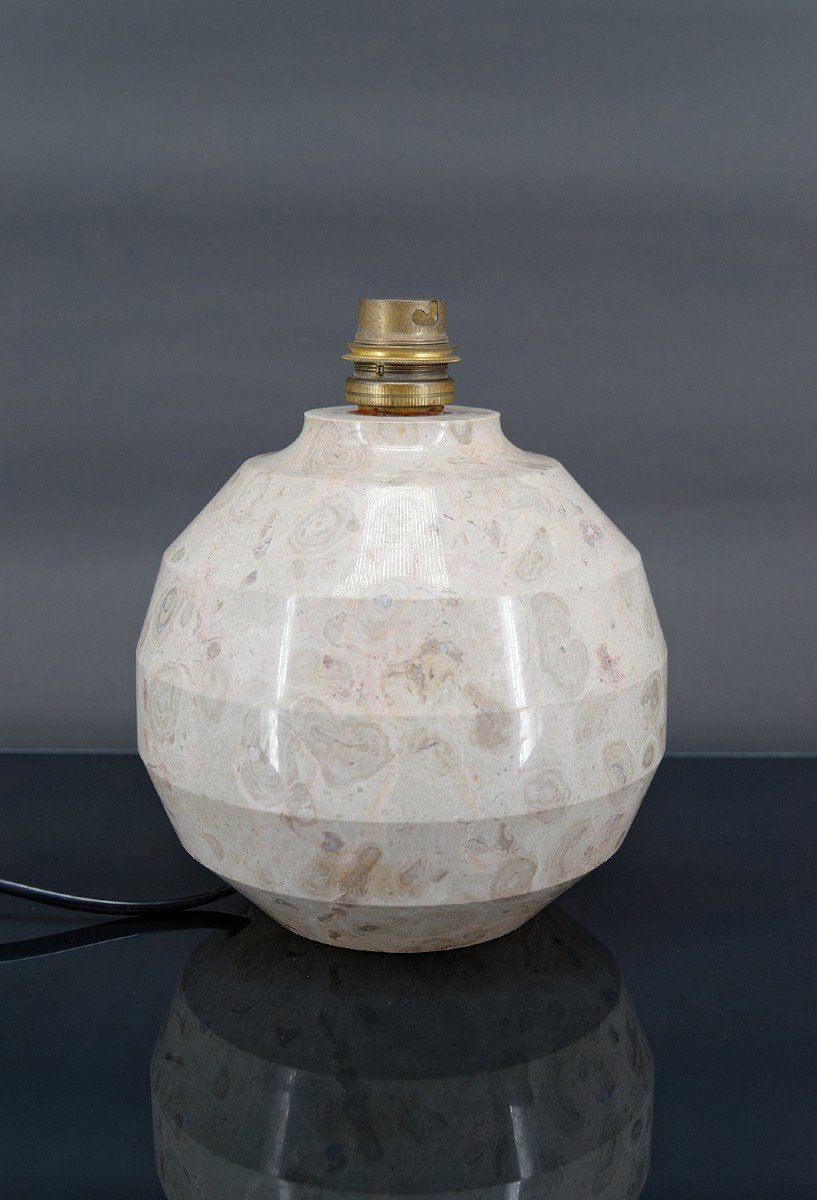 Art Deco Modernist Carved Marble Ball Lamp, France, Circa 1930-photo-3