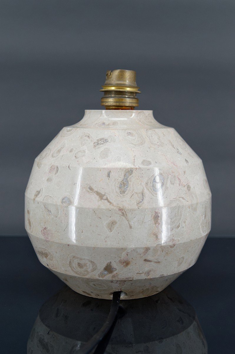 Art Deco Modernist Carved Marble Ball Lamp, France, Circa 1930-photo-4