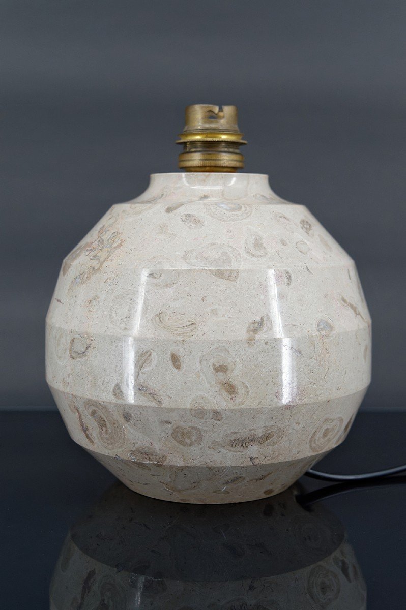 Art Deco Modernist Carved Marble Ball Lamp, France, Circa 1930-photo-1