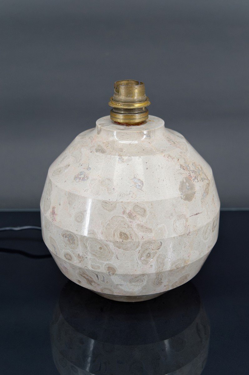 Art Deco Modernist Carved Marble Ball Lamp, France, Circa 1930-photo-2