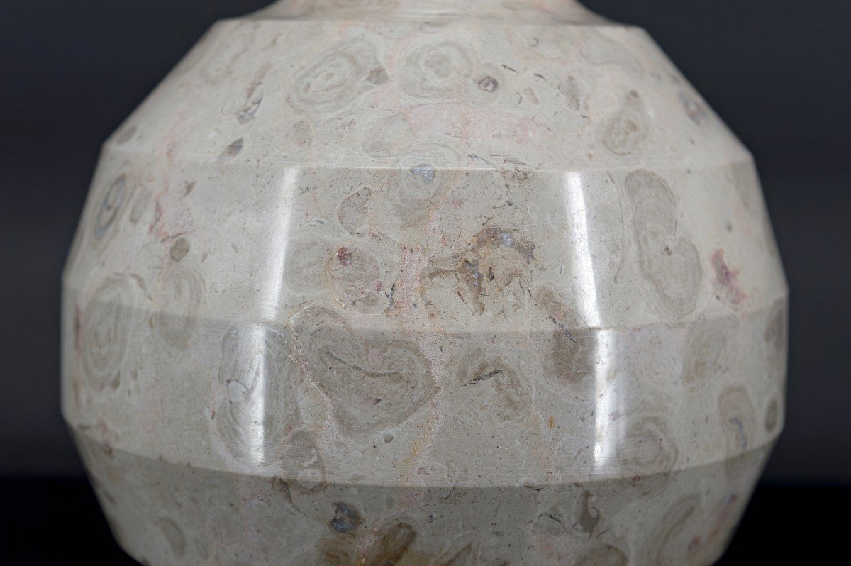 Art Deco Modernist Carved Marble Ball Lamp, France, Circa 1930-photo-3