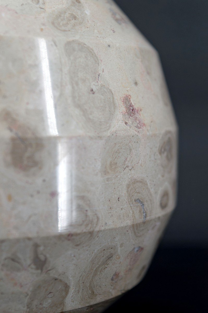 Art Deco Modernist Carved Marble Ball Lamp, France, Circa 1930-photo-4