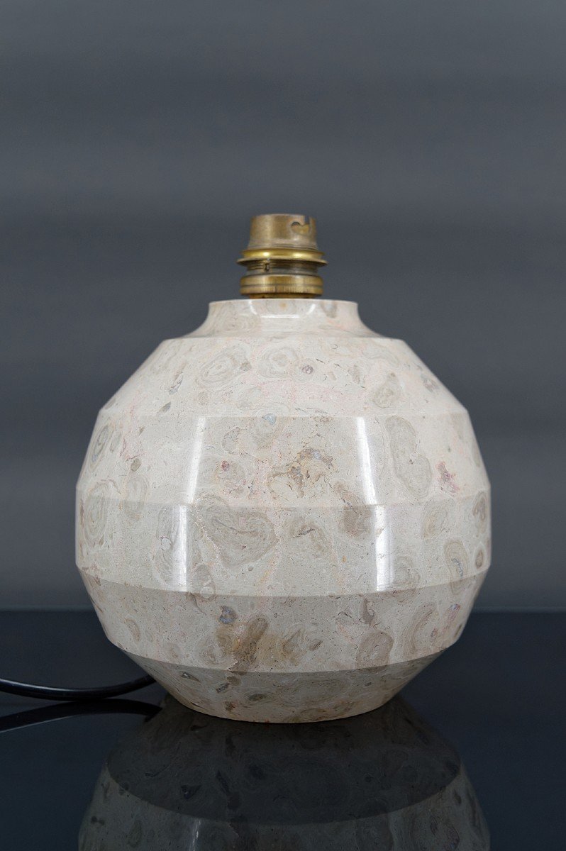 Art Deco Modernist Carved Marble Ball Lamp, France, Circa 1930