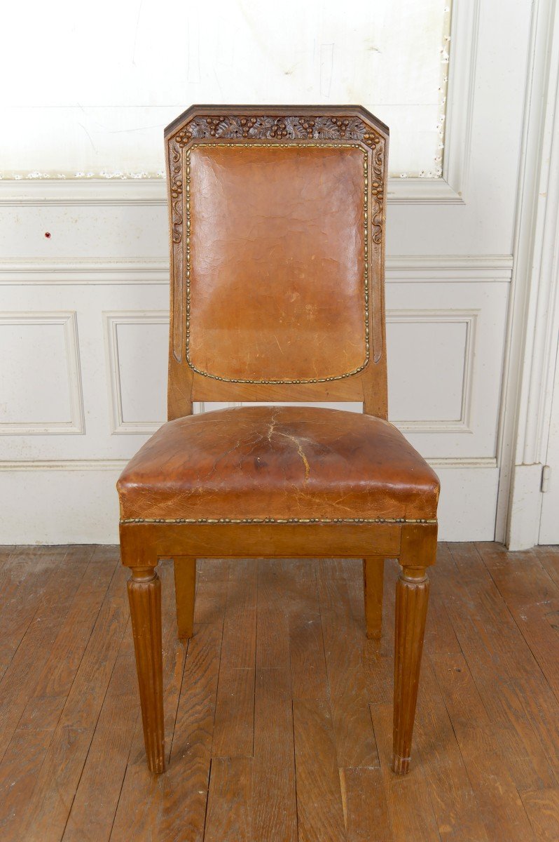 Set Of 6 Art Deco Carved Walnut Chairs, Attributed To Gauthier-poinsignon, Circa 1920-photo-4