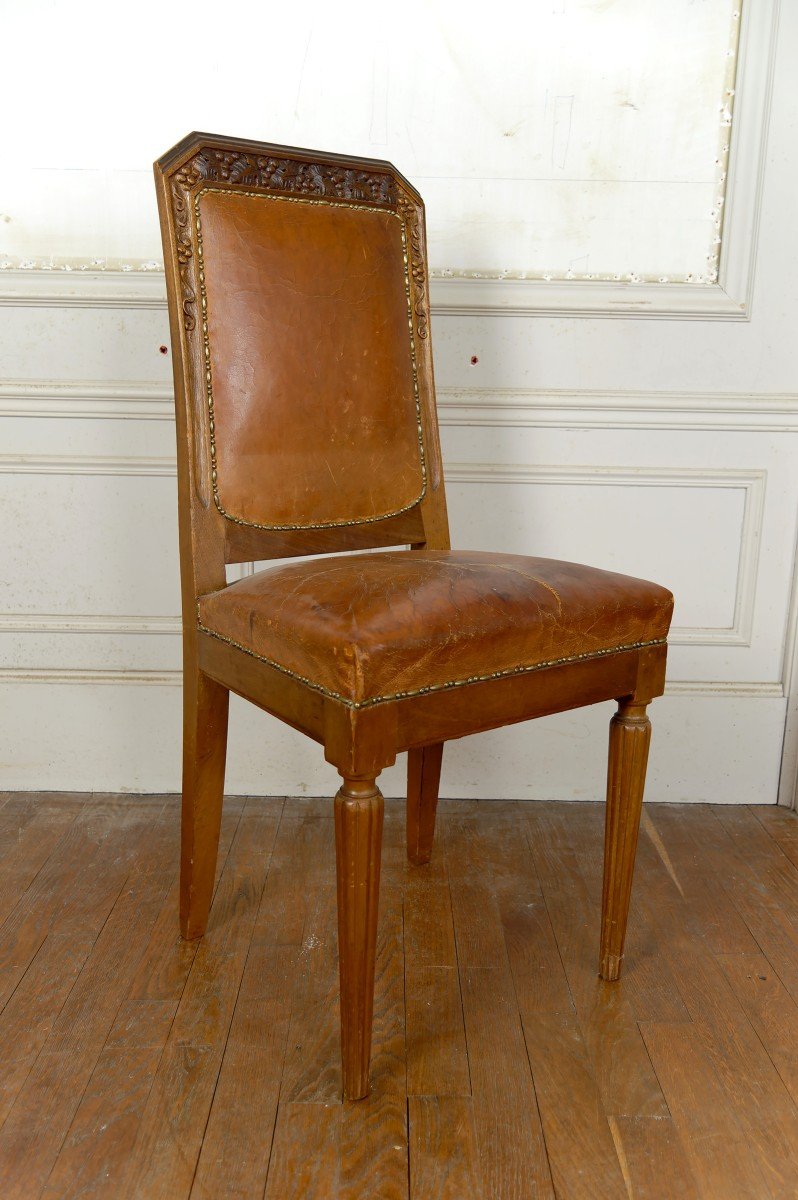 Set Of 6 Art Deco Carved Walnut Chairs, Attributed To Gauthier-poinsignon, Circa 1920-photo-1