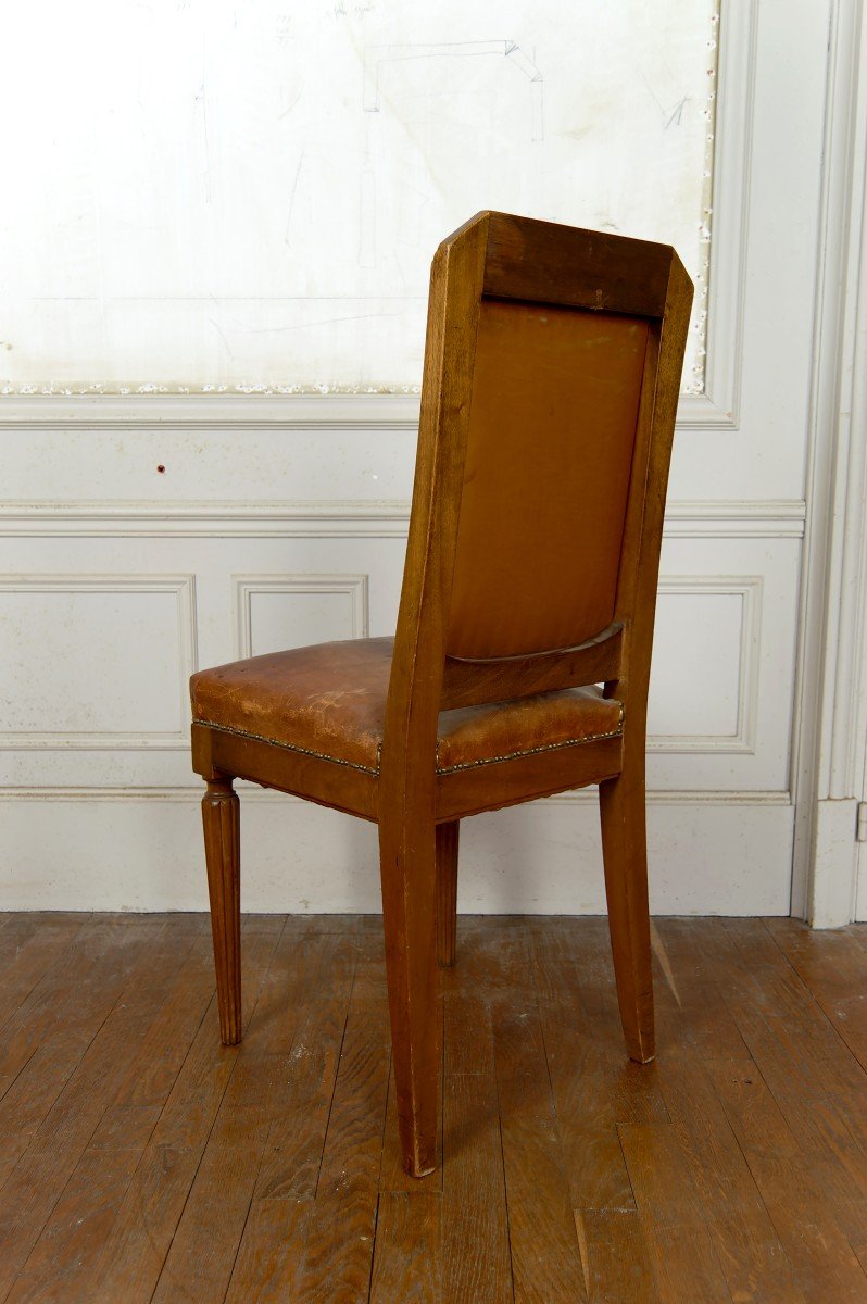 Set Of 6 Art Deco Carved Walnut Chairs, Attributed To Gauthier-poinsignon, Circa 1920-photo-2