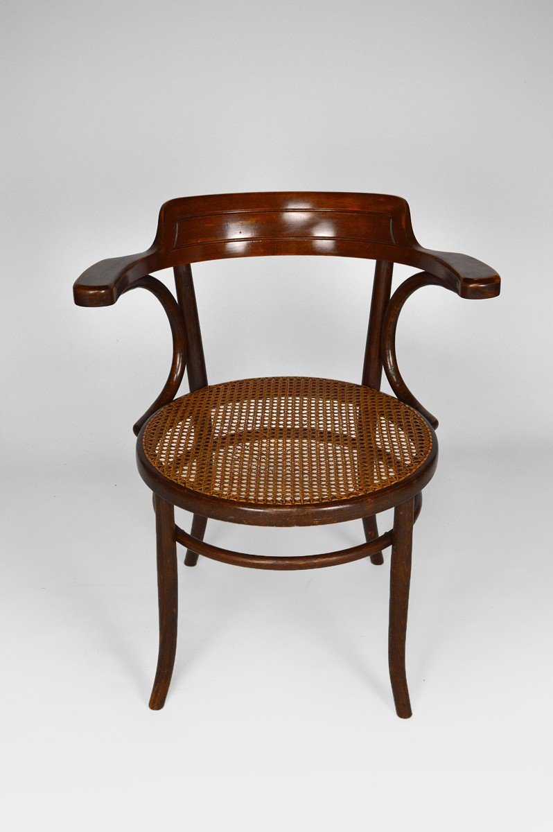 Fischel Armchair In Bentwood And Cane Seat, Art Nouveau, Bohemia, Circa 1900-photo-2