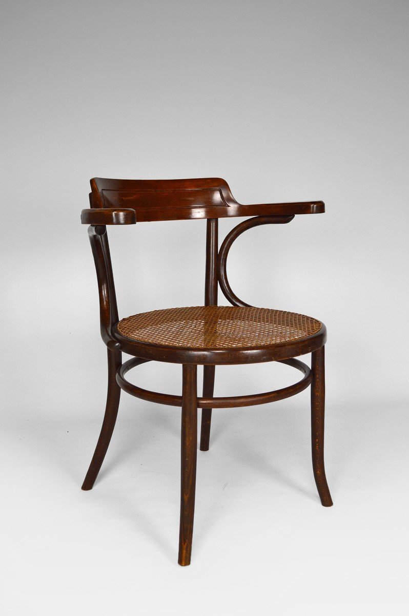 Fischel Armchair In Bentwood And Cane Seat, Art Nouveau, Bohemia, Circa 1900-photo-3