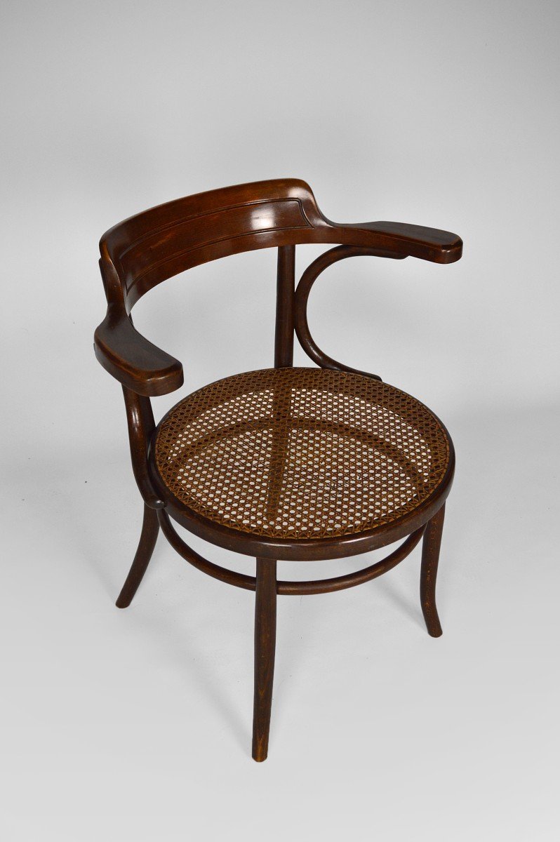 Fischel Armchair In Bentwood And Cane Seat, Art Nouveau, Bohemia, Circa 1900-photo-8