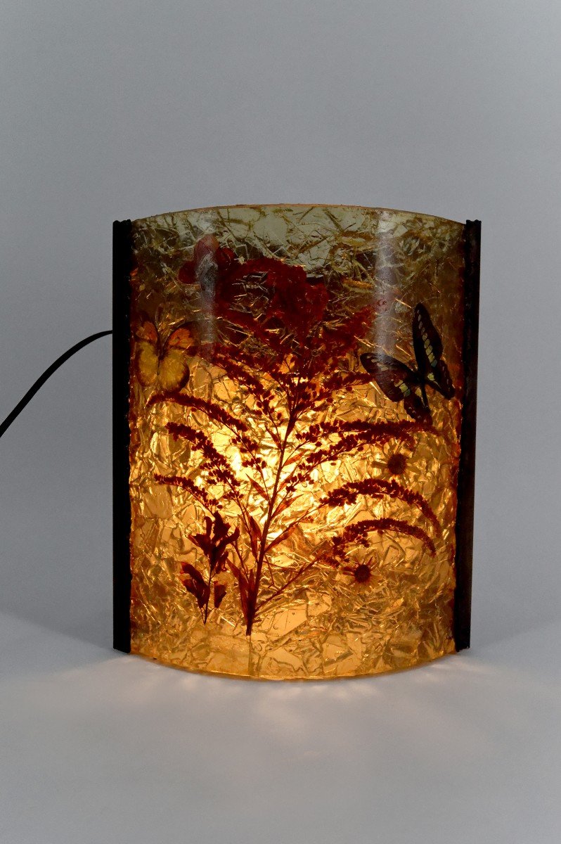 Corner Wall Lamp By The Potters Of Accolay In Patinated Copper And Fractal Resin, France, Circa 1970-photo-2