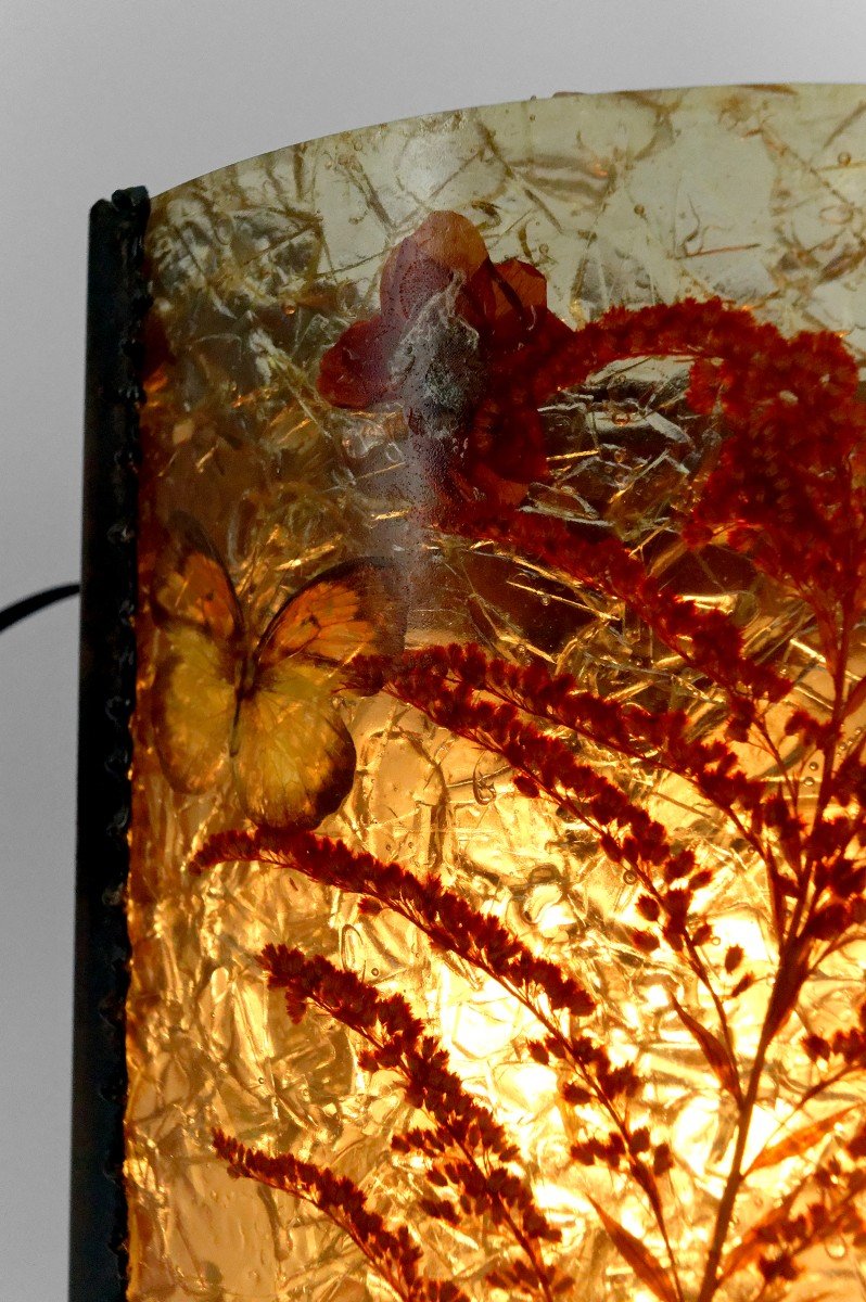 Corner Wall Lamp By The Potters Of Accolay In Patinated Copper And Fractal Resin, France, Circa 1970-photo-6