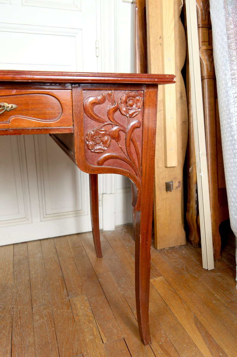 Bureau Art Nouveau / Jugendstil, Acajou Sculpté, Allemagne, Circa 1910-photo-5