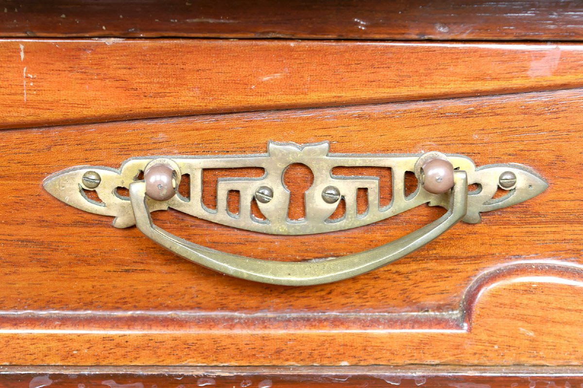 Bureau Art Nouveau / Jugendstil, Acajou Sculpté, Allemagne, Circa 1910-photo-6