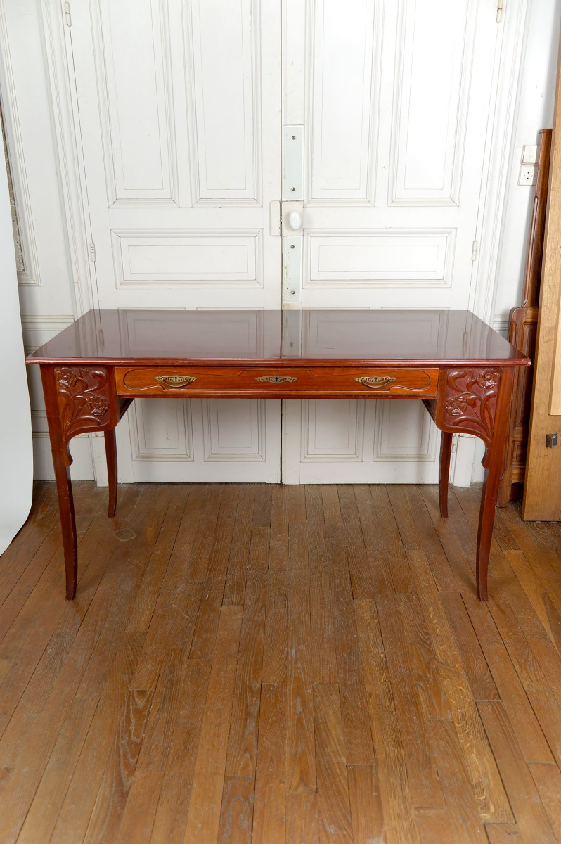 Bureau Art Nouveau / Jugendstil, Acajou Sculpté, Allemagne, Circa 1910