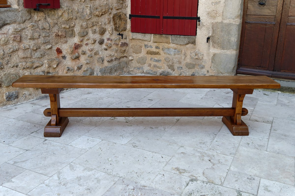 Pair Of Monastic Community Benches In Oak, France, Early 20th Century-photo-3