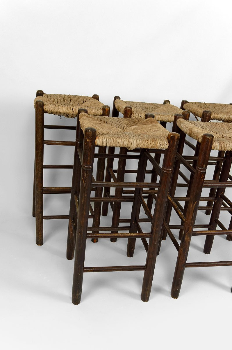 Set Of 5 Bar Stools In The Style Of Charlotte Perriand, Mid-century, France-photo-3