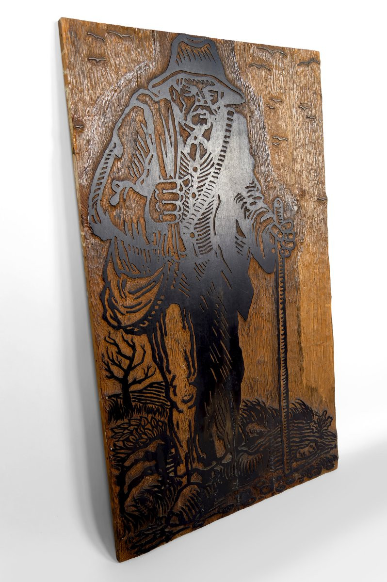 Woodcut Plate / Matrix, "le Chemineau", France, 1978-photo-2