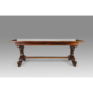 Gothic Revival Dining Table In Mahogany, Victorian Era, Circa 1840