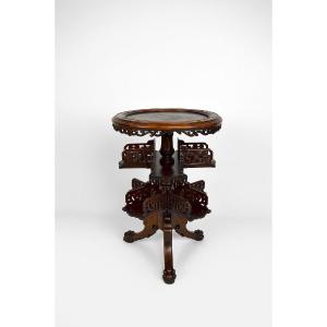 Pedestal Table / Japanese Rotating Bookcase Attributed To Gabriel Viardot, Circa 1880