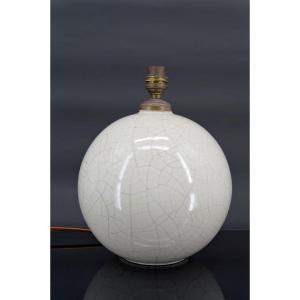 Lampe Boule Blanche Craquelée, Attribuée à Besnard Pour Ruhlmann, France, Circa 1920